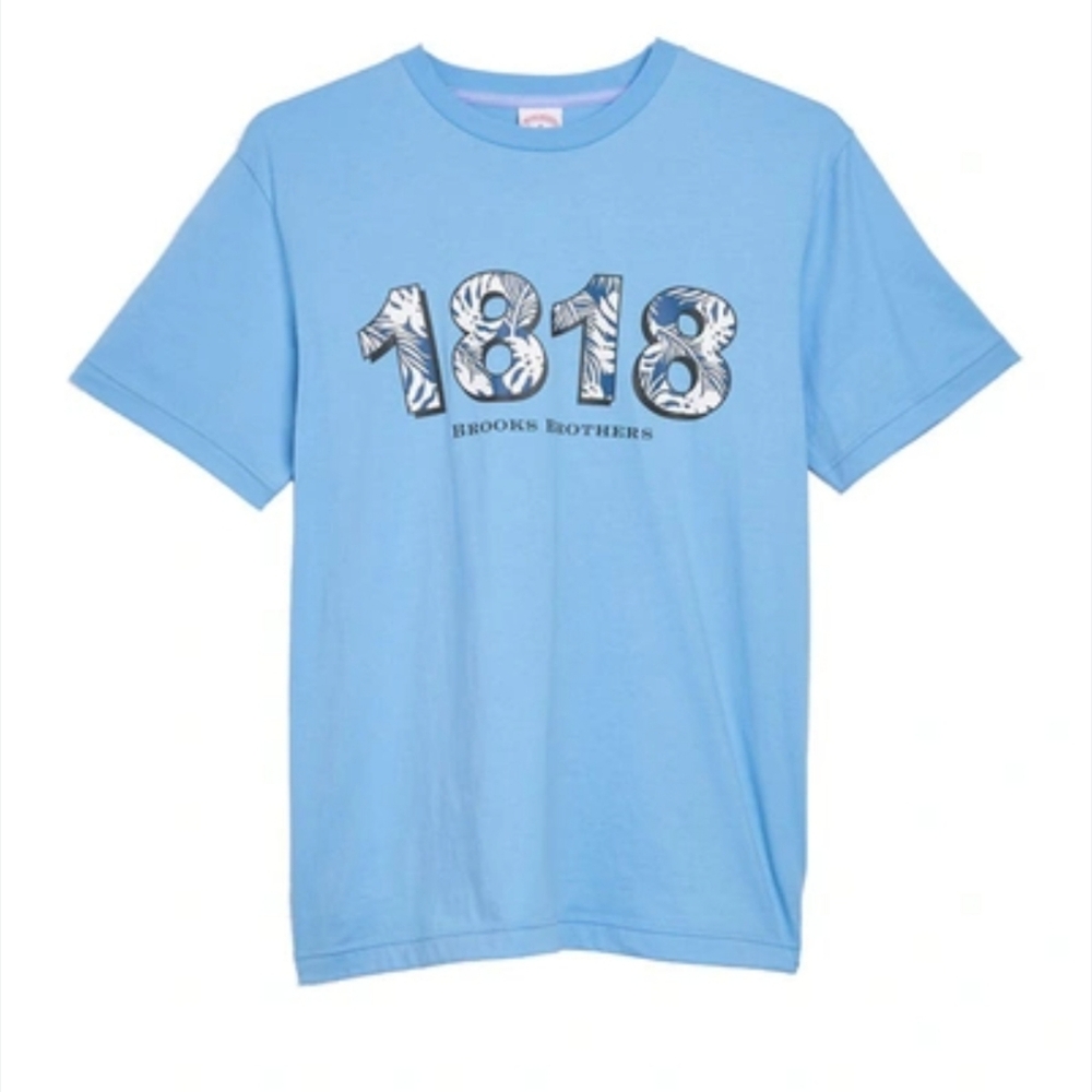 Brooks Brothers Tropical-Print 1818 Cotton Jersey T-Shirt LG Blue BNWT SO